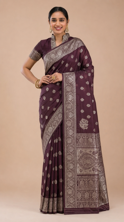 Classic Banarasi Silk Saree With Matching Blouse Piece (Unstitched)