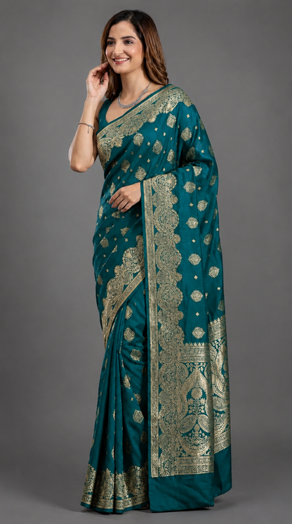 Classic Banarasi Silk Saree With Matching Blouse Piece (Unstitched)