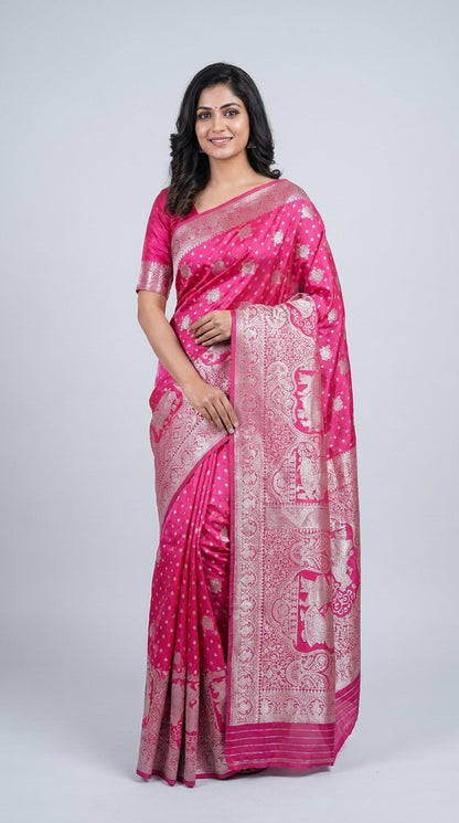 Classic Banarasi Silk Saree With Matching Blouse Piece (Unstitched)