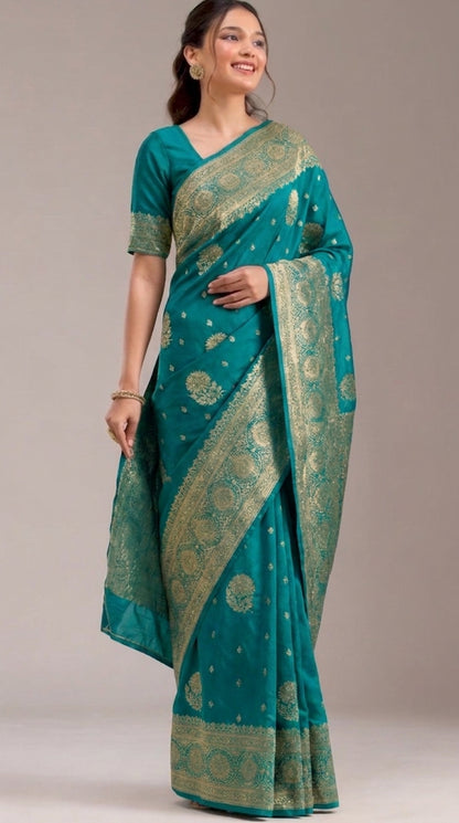 Classic Banarasi Silk Saree With Matching Blouse Piece (Unstitched)