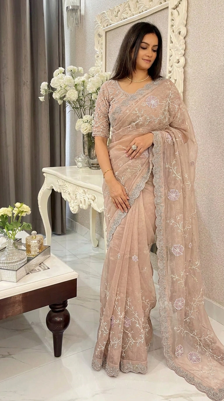 Luxury Soft Net Organza Saree For Festive & Party Wear