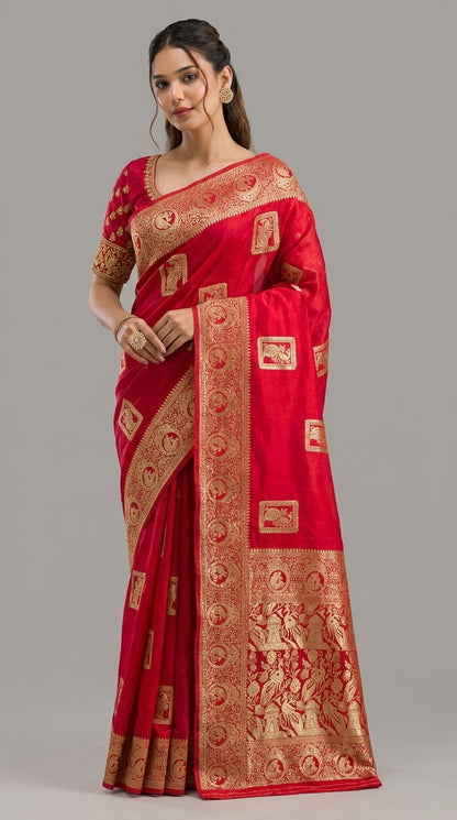 Classic Banarasi Silk Saree With Matching Blouse Piece (Unstitched)